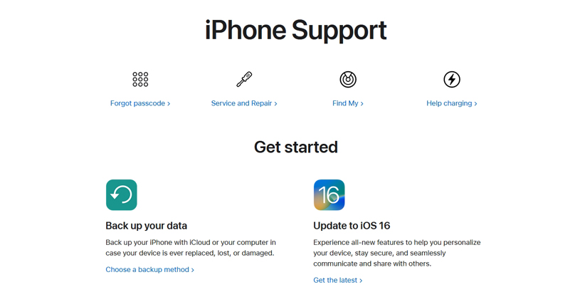 iphone support page