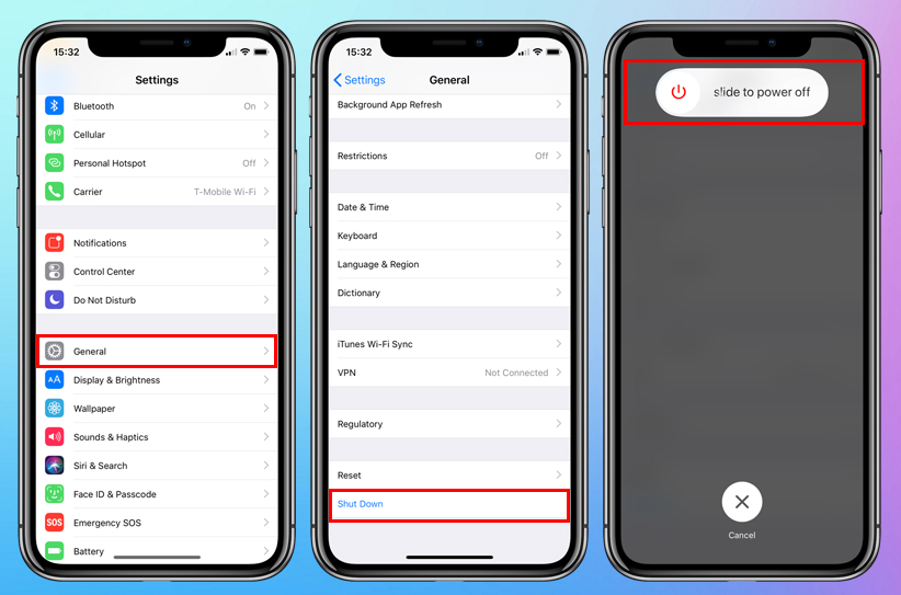 turn off iphone from the setting menu